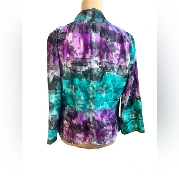 Pretty Rebellious NWT Women's Aqua Purple Watercolor Blazer Medium - Picture 3 of 6